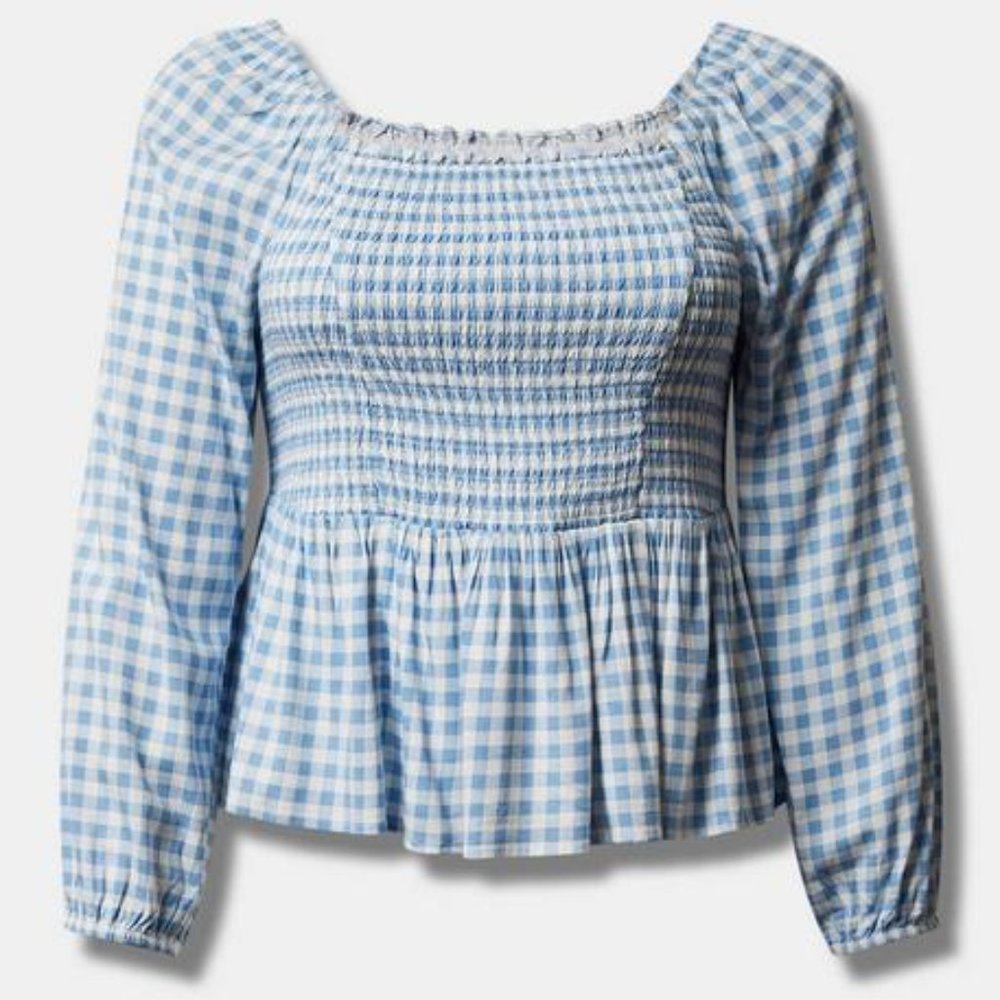 Torrid - Rayon Slub Smocked Bodice Long Sleeve Crop Blouse - Size 1 - Picture 6 of 6